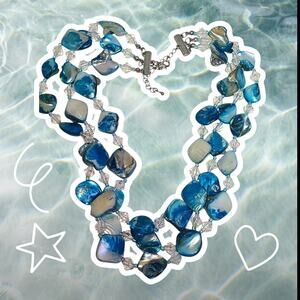 Vintage‎ Blue Mother Of Pearl 3 Strand Statement Necklace